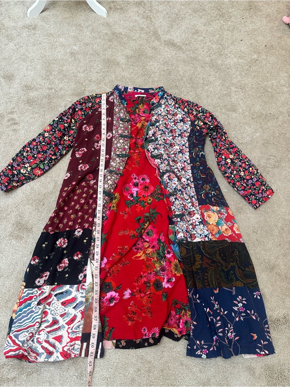 SOLD Linen Blend Patchwork Floral Duster Cardigan Jacket Boho Multicolor Artsy - Picture 8 of 8